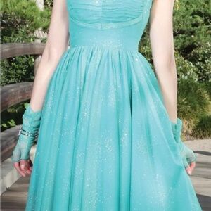 STOP STARING Discontinued Sparkling Retro Turquoise Gown- Size Med - NWOT